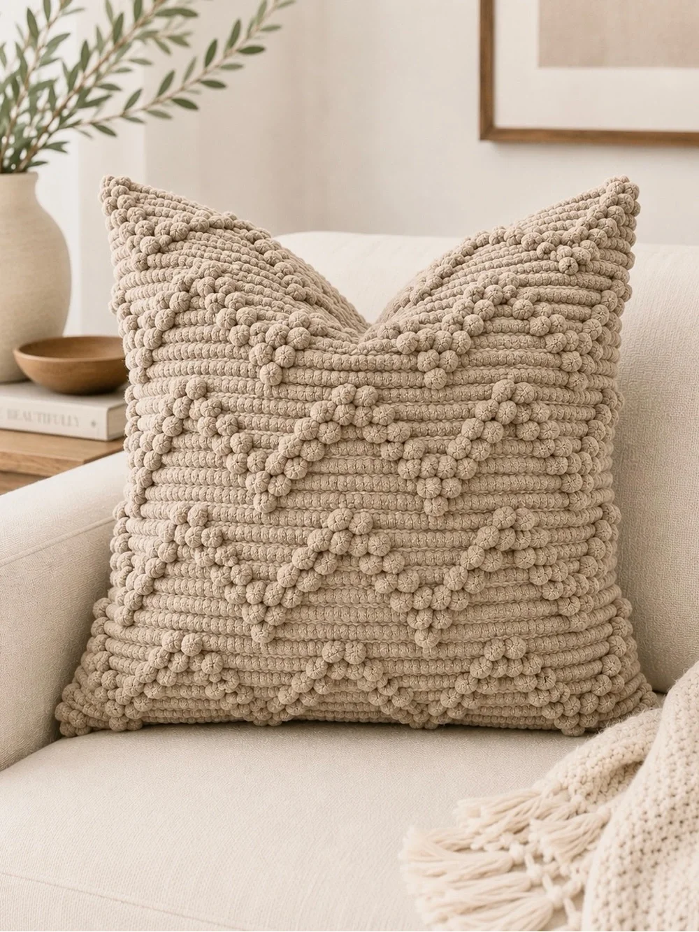 Handcrafted Textured Chevron Throw Pillow - Taupe